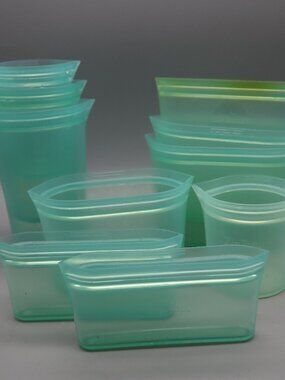 Zip Top 10 Piece Teal Blue Silicone Storage Containers Reusable Microwave Safe
